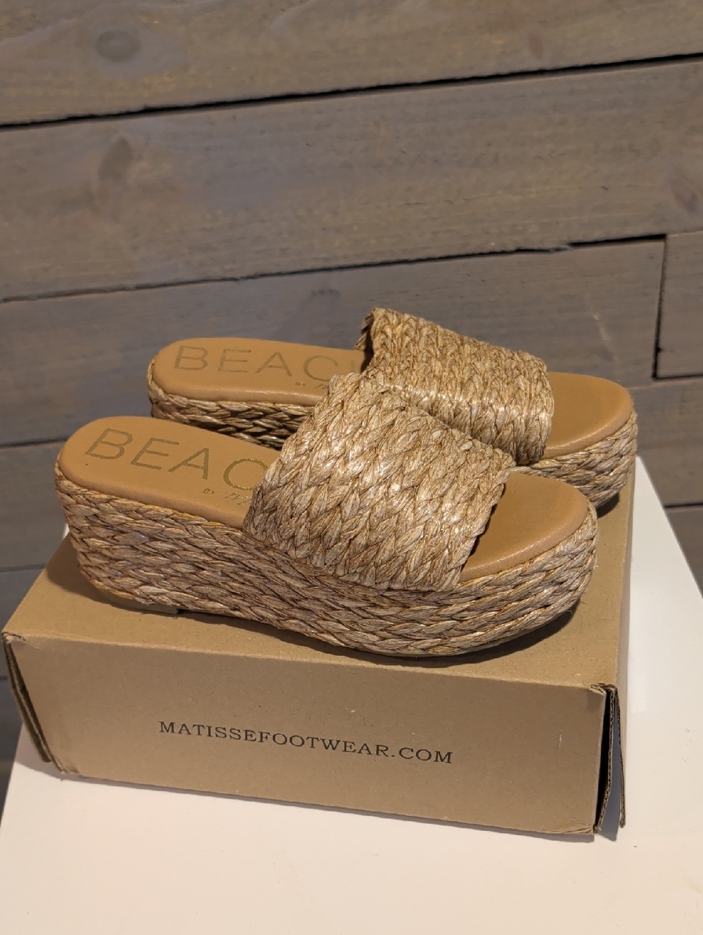 Matisse Tan Woven Platform Slide